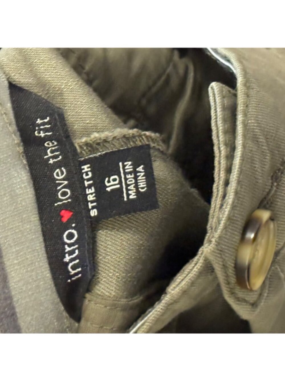 Intro. Kris Ankle Stretch Cotton Slub olive green Pants Size 16 women NWT - Picture 5 of 12